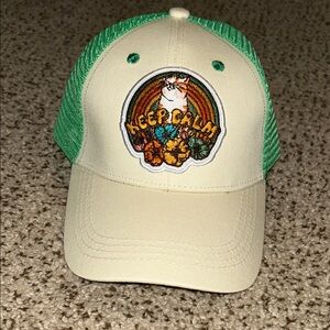 Keep Calm Cat Patch Cap - Green and Cream